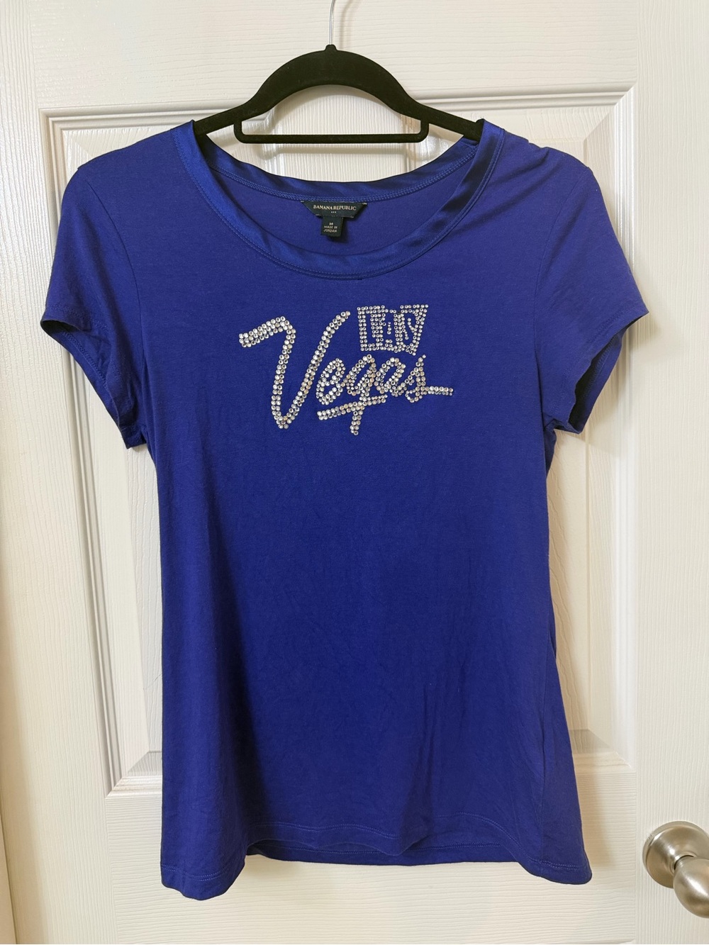 Banana Republic Royal Blue Rhinestone "Vegas" Graphic Short Sleeve Tee